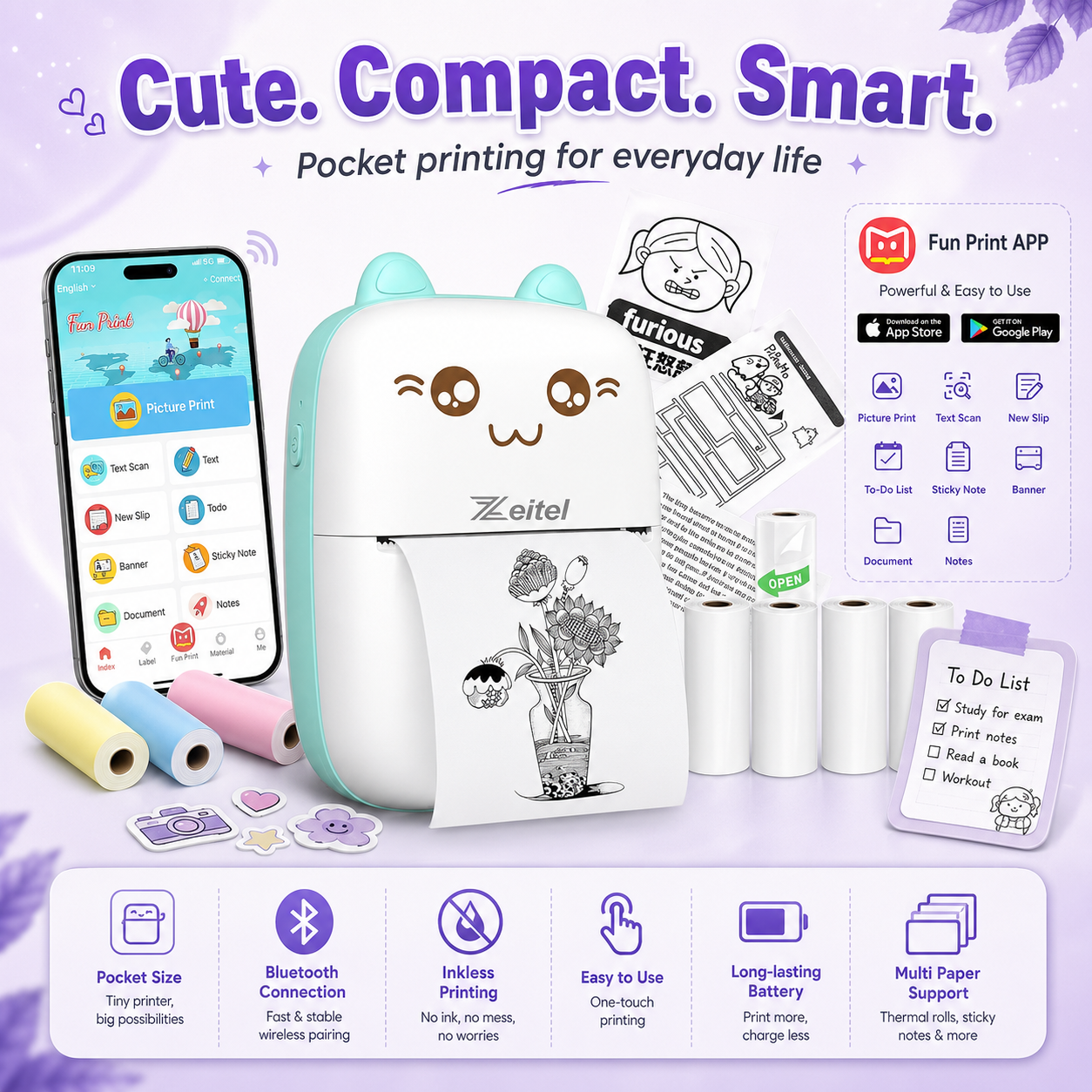 Memora PocketPix - SnapNote Mini Bluetooth Inkless Thermal Printer
