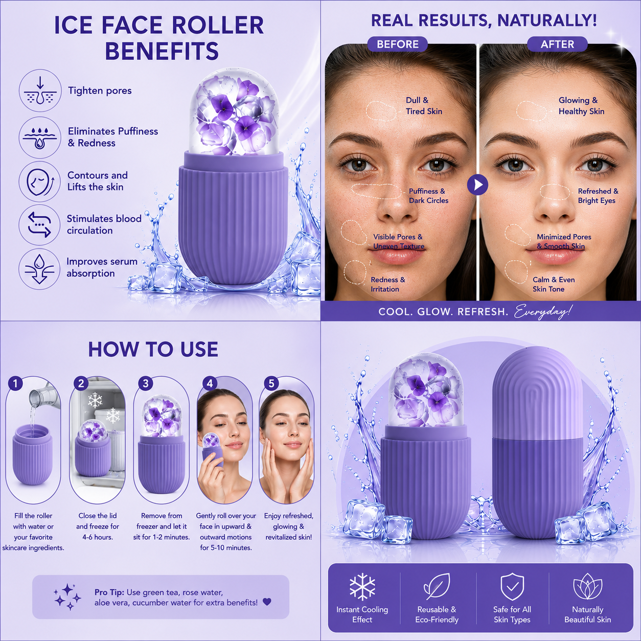 Reusable Silicone Ice Face Roller & Facial Massager | Dark Circle Remover