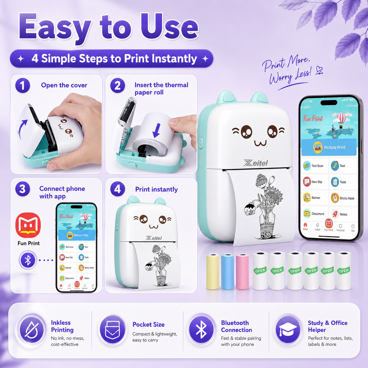 Memora PocketPix - SnapNote Mini Bluetooth Inkless Thermal Printer
