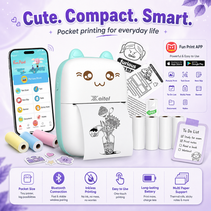 Memora PocketPix - SnapNote Mini Bluetooth Inkless Thermal Printer