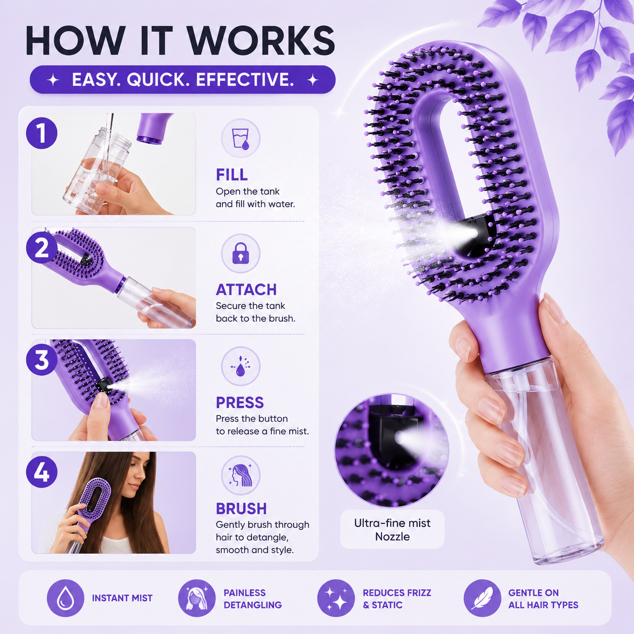 The Magic 2-in-1 Spray & Detangle Brush
